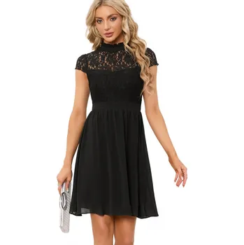 Dámské šaty Elegantní dámské šifónové šaty s krajkou Barva: Černá, Velikost: S