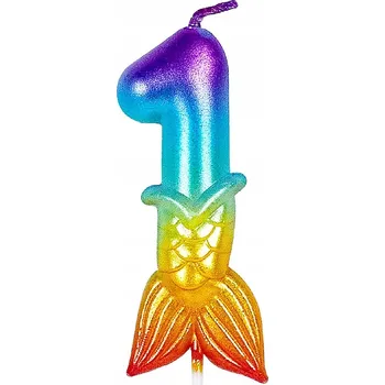 Dortová svíčka Narozeninová SVÍČKA Mořská panna Duhová Ozdoba na Dort ČÍSLICE 1