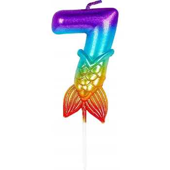 Dortová svíčka Narozeninová SVÍČKA Mořská panna Duhová Ozdoba na Dort ČÍSLICE 7