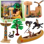 LEAN Toys Sada Indiánských Figurek Vesnice Indiáni Kajak Totem