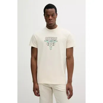 Pánské tričko Bavlněné tričko Guess béžová barva, s aplikací, M5GI11 K8FQ4 M5GI11.K8FQ4 01X, vel. XL