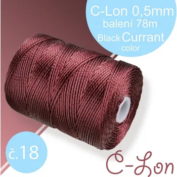 Nit Nylonová nit C-Lon pevná korálková nit. Barva 18 Black Currant. Síla nitě 0,5mm. Balení 78m na cívce.