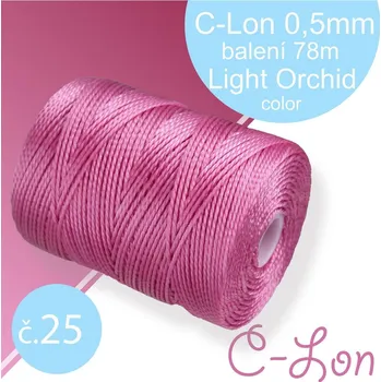 Nit Nylonová nit C-Lon pevná korálková nit. Barva 25 Light Orchid. Síla nitě 0,5mm. Balení 78m na cívce.