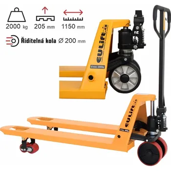 Paletový vozík EUlift Paletový vozík, gumová řídicí kola, 2000 kg