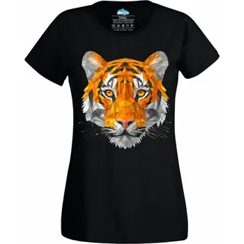 Dámské tričko Pohled Tygra Polygon Tiger (Velikost: 4XL, Barva: Černá)