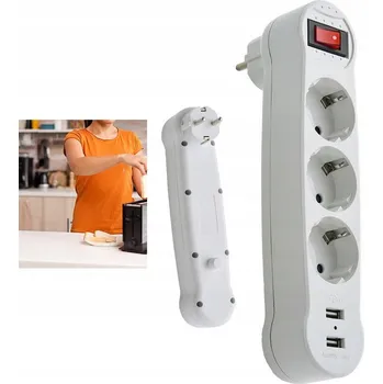 Elektrická zásuvka ROZBOČKA SÍŤOVÝ 3 ZÁSUVKY ZÁSUVKA ROZDĚLOVAČ PORTŮ 2 USB