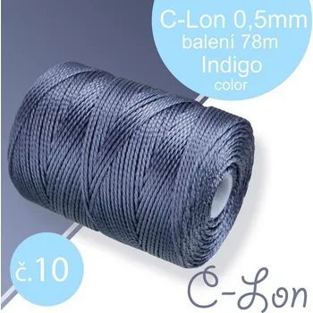 Nit Nylonová nit C-Lon pevná korálková nit. Barva 10 Indigo. Síla nitě 0,5mm. Balení 78m na cívce.