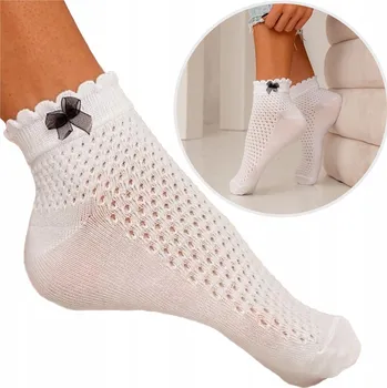 Dámské ponožky DÁMSKÉ PONOŽKY bavlněné ažurové PONOŽKY s mašlí Bílé Milena *37-41