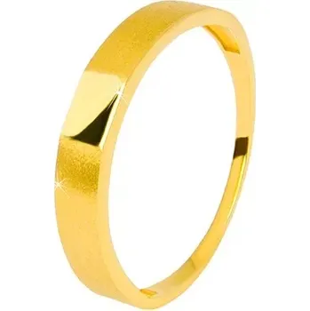 Prsten Prsten ve 14K zlatě - lesklý obdélník uprostřed, ramena se saténovým povrchem, 3,5 mm - Velikost: 64