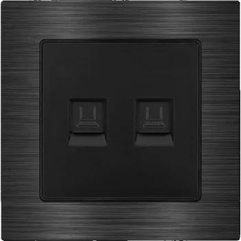 Elektrická zásuvka UNIC Zásuvka 2xRJ45 cat5 v rámečku 82mm, černá slitina hliníku