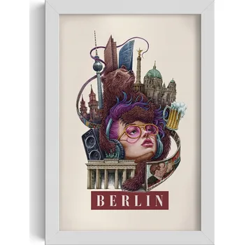 Obraz Závěsný obraz v rámu Vintage retro styl Berlín Medvěd Berlínská zeď 20x30 cm