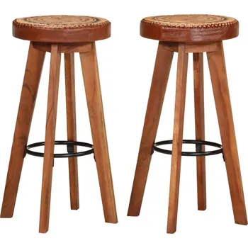 Barová židle Barové stoličky 2 ks pravá kůže a masivní akáciové dřevo Hnědá 348164