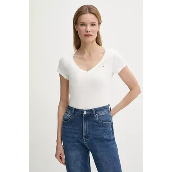 Bavlněné tričko Tommy Jeans bílá barva, DW0DW20458 00A, vel. S
