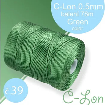 Nit Nylonová nit C-Lon pevná korálková nit. Barva 39 Green. Síla nitě 0,5mm. Balení 78m na cívce.