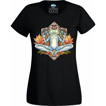 Dámské tričko Meditující Žába Stained Glass Frog (Velikost: 4XL, Barva: Černá)