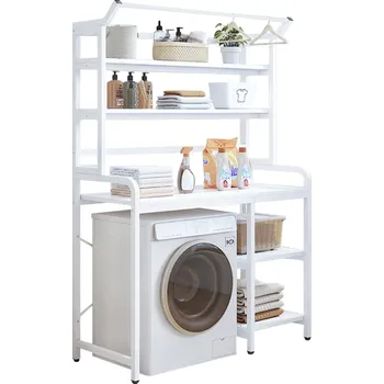 Knihovna Regál nad pračku JABIR MDF laminovaná matná bílá a kov bílý lak