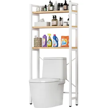 Komoda Regál nad WC BALRAM MDF laminovaná, dezén dub natural, kov bílý lak