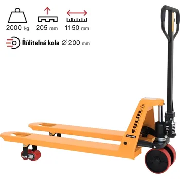 Paletový vozík EUlift Paletový vozík, polyuretanová řídicí kola, 2000 kg