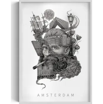 Obraz Obraz, dekorace na zeď Černobílý Amsterdam Tulipány Kolo 70x100 cm