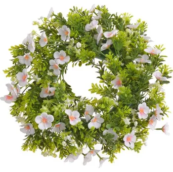 umělá květina Plastový věnec s květy 33 cm - růžová