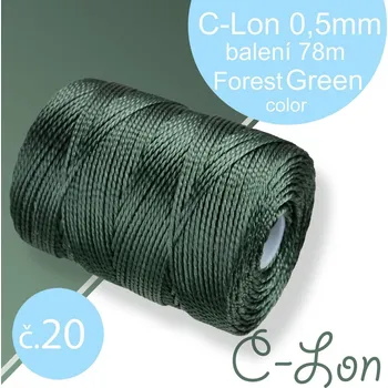 Nit Nylonová nit C-Lon pevná korálková nit. Barva 20 Forest Green. Síla nitě 0,5mm. Balení 78m na cívce.