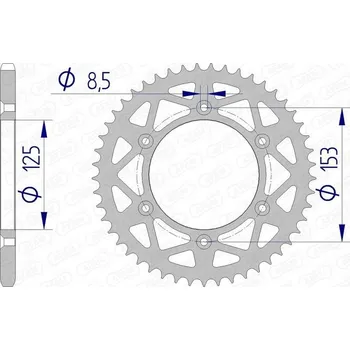 Nářadí na motocykly 11212N-53 ZADNÍ HNACÍ ROZETA MOTO. HLINÍKOVÁ, ELOXOVANÁ STŘÍBRNÁ AFAM