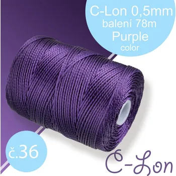 Nit Nylonová nit C-Lon pevná korálková nit. Barva 36 Purple. Síla nitě 0,5mm. Balení 78m na cívce.