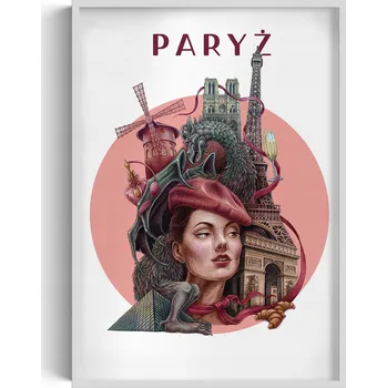 Obraz Obraz grafika v rámu Paříž Eiffelova věž Notre Dame Moulin Rouge 70x100 cm