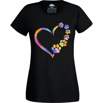 Dámské tričko Srdce z tlapek Paws Heart (Velikost: 4XL, Barva: Černá)