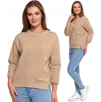 Dámská mikina Dámská MIKINA mikina volného STŘIH s kapsou MORAJ velikost plus size, béžová, XXL