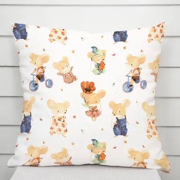 Povlak na dekorativní polštářek Dětský bavlněný povlak na polštář Sandra SA-611 Hravé myšky na bílém 40 x 60 cm