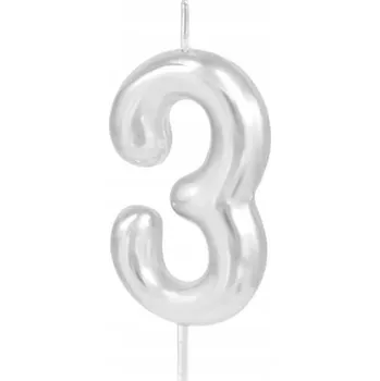Dortová svíčka Svíčka na dort číslice 3 stříbrná lesklá číslice na narozeniny 6 cm 1 kus