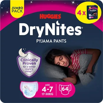 Inkontinenční kalhotky DryNites natahovací kalhotky na noc pro dívky JUMBO box 4-7let/17-30kg/4x16ks