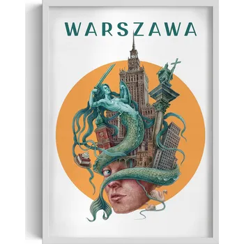 Obraz Závěsný obraz v rámu Varšava - Siréna, Palác kultury a vědy, Sloup Zikmunda - obraz 50x70 cm