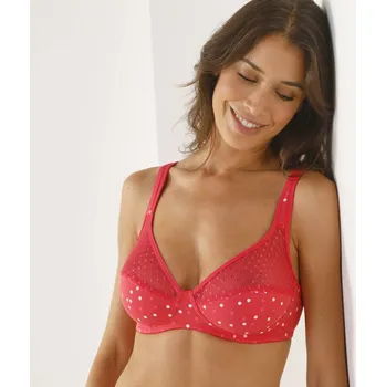 Podprsenka Blancheporte Sada 2 podprsenek ze strečového žerzeje s krajkou Tropea, jednobarevná + potisk puntíků, bez kostic růžová 85D