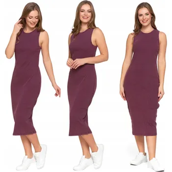 Dámské šaty Dámské midi ŠATY s žebrovaným BAVLNA 100% bavlna, MORAJ klasické, pro každý den, velikost L