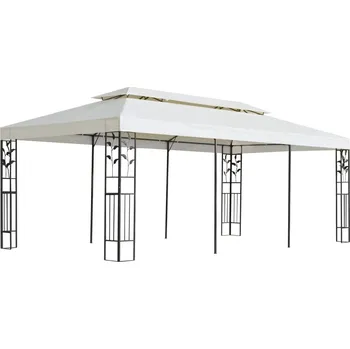 Zahradní stan Altán s dvojitou střechou bílý 6 x 3 m ocel Krémová 362376