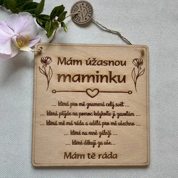 Domovní cedule Dřevěná cedulka Úžasná maminka Varianta: Jednotné číslo - žena
