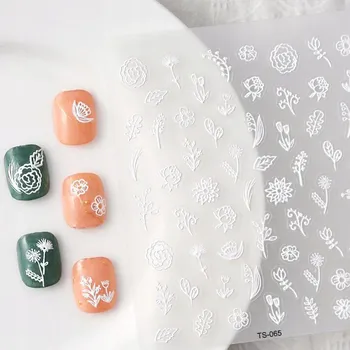 Samolepky na nehty Samolepící konvexní vzory BÍLÉ KVĚTINY
