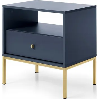 Noční stolek Noční stolek, tmavě modrý, 53 cm, zlatý rám, moderní design
