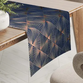 ubrus Sametový běhoun na stůl Isabela IBL-011 Rose Gold trojúhelníky na královsky modrém 20x140 cm