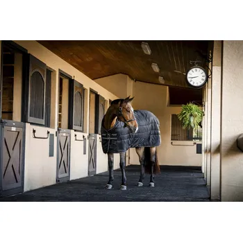 Deka pro koně Deka stájová Amigo Ripstop Insulator Plus, s krkem, 200 g, black/black & silver Délka zad: 125 cm