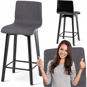 Barová židle BAROVÁ ŽIDLE BAROVÁ ŽIDLE ČALOUNĚNÁ DŘEVĚNÁ KUCHYŇSKÁ STOLIČKA ČERNÁ 65 CM