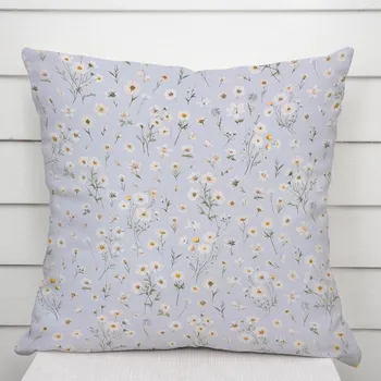 Povlak na polštářek Bavlněný povlak na polštář Sandra SA-617 Kopretinky na světle modrém 40 x 40 cm