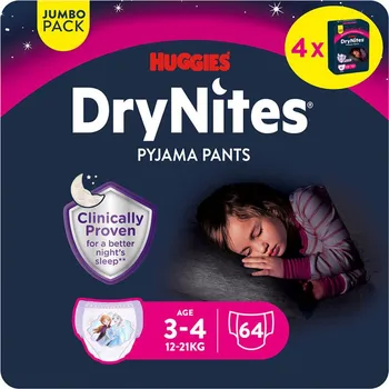 Plena DryNites natahovací kalhotky pro dívky JUMBO box 3-4 roky / 12-21kg / 4x16ks
