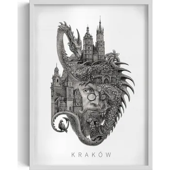 Obraz Rámeček s obrazem Černobílý Krakov Kostel Panny Marie Drak Wawelský 50x70 cm