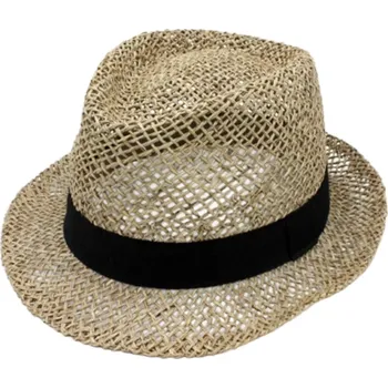 Klobouk Fiebig - Headwear since 1903 Slaměný klobouk z mořské trávy s černou stuhou - Trilby Velikost: 57 cm (M)