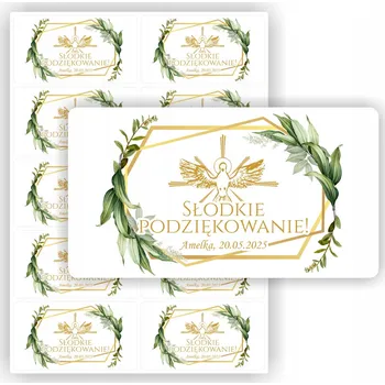 Obraz SAMOLEPKY Poděkování pro hosty jméno datum obdélníkové SVATÉ PŘIJÍMÁNÍ dort/cukroví 10 cm