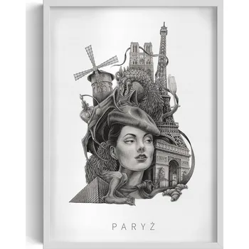 Obraz Stylový obraz v rámu Černobílý Paříž Eiffelova věž Moulin Rouge 50x70 cm