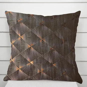 Povlak na polštářek Sametový povlak na polštář Isabela IBL-012 Rose Gold trojúhelníky na hnědém 50 x 50 cm